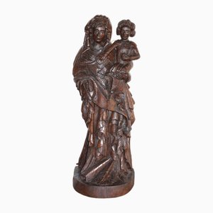 Bernard Van Risen Burgh, Sculpture of Woman with Child, 18th Century, Chestnut Wood-BTG-1703315