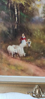 Bert Österlund, Woman Herding Sheep, 1950s, Oil on Canvas, Framed-ZEF-1729945