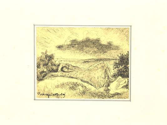 Bertrand Mogniat-Duclos, Figure In the Landscape, Pen on Paper, Mid-20th Century-ZCI-871762