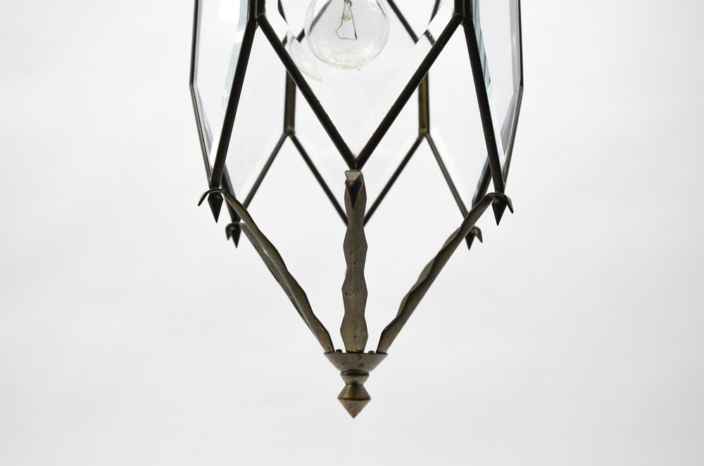 Beveled Glass and Brass Ceiling Light in the style of Adolf Loos for Lobmeyr, Austria , 1940s