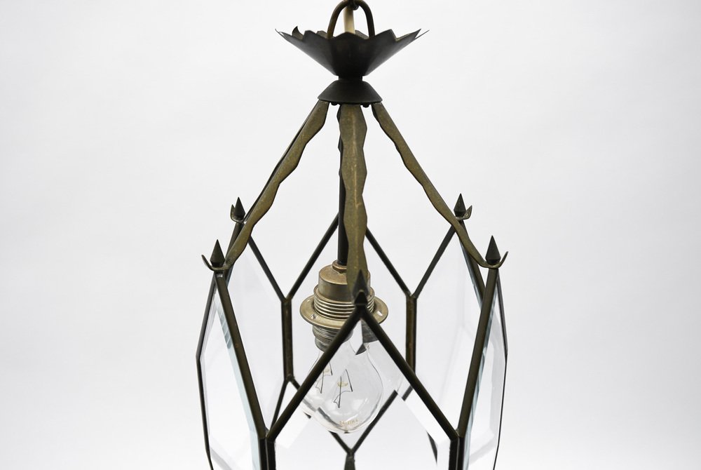 Beveled Glass and Brass Ceiling Light in the style of Adolf Loos for Lobmeyr, Austria , 1940s