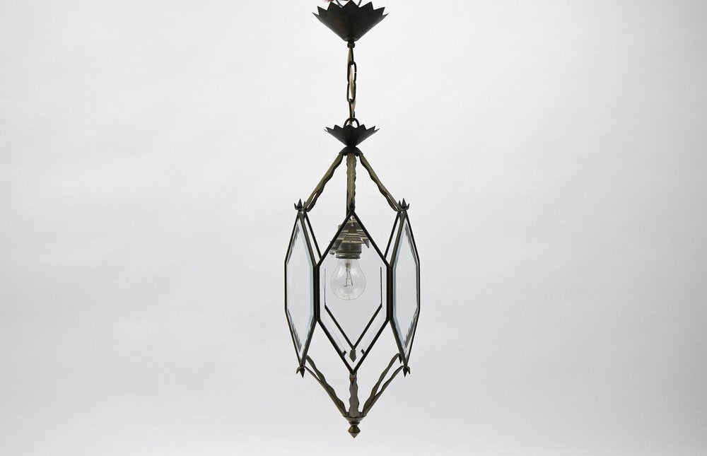 Beveled Glass and Brass Ceiling Light in the style of Adolf Loos for Lobmeyr, Austria , 1940s