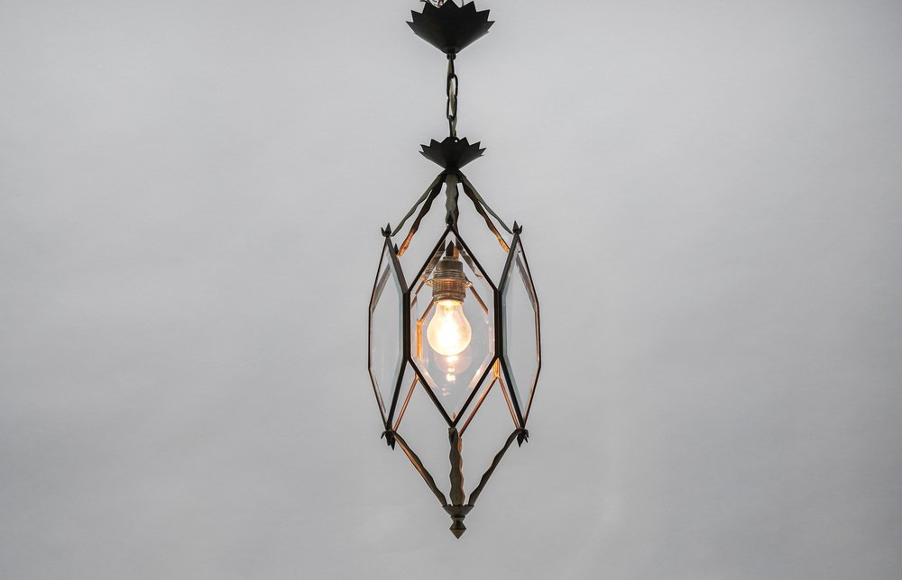 Beveled Glass and Brass Ceiling Light in the style of Adolf Loos for Lobmeyr, Austria , 1940s