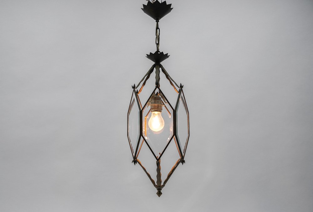 Beveled Glass and Brass Ceiling Light in the style of Adolf Loos for Lobmeyr, Austria , 1940s