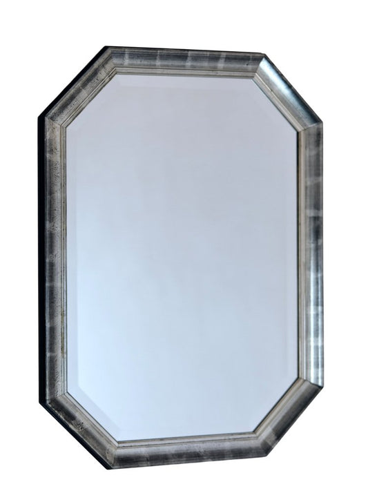 Beveled Wall Mirror with Silver and Black Frame, 1990s