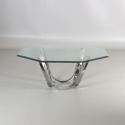 Bevelled Coffee Table in Chrome & Glass by Roger Spanger for Dunbar, USA, 1960s-HJY-1703513