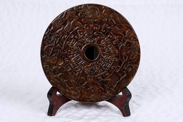 Bi Disc Sculpture in Brown Jade, Early 20th Century-UQL-1789776