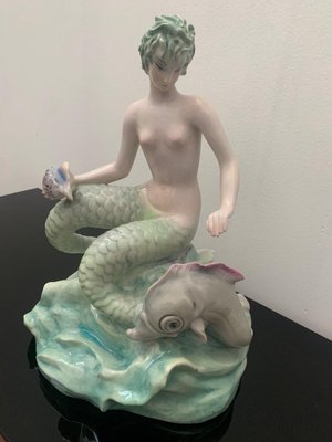 Bicauda Mermaid with Shell on Rock and Mythological Fish-IJR-1404482