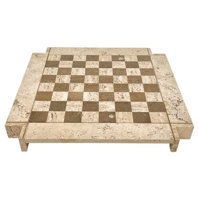 Bicolor Travertine Chess Game in the style of Angelo Mangiarotti, Italy, 1970s-LYQ-1378017