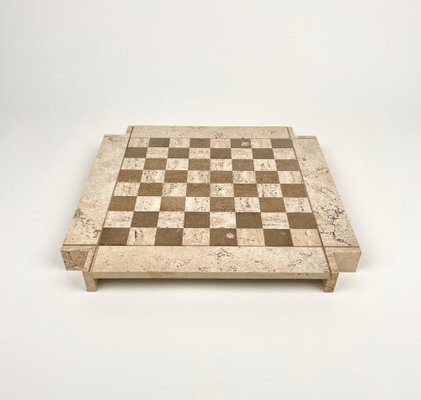 Bicolor Travertine Chess Game in the style of Angelo Mangiarotti, Italy, 1970s-LYQ-1378017