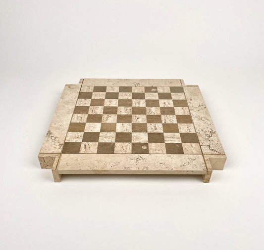 Bicolor Travertine Chess Game in the style of Angelo Mangiarotti, Italy, 1970s