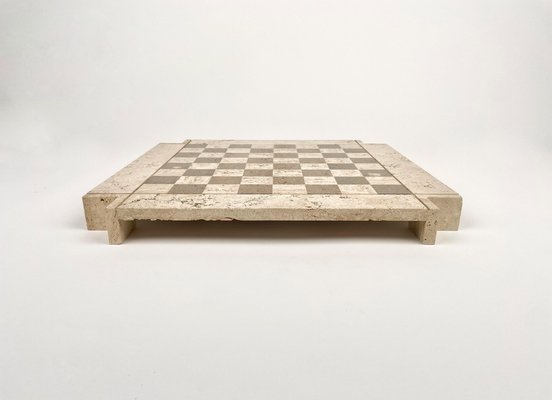 Bicolor Travertine Chess Game in the style of Angelo Mangiarotti, Italy, 1970s-LYQ-1378017