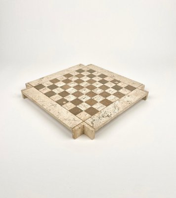 Bicolor Travertine Chess Game in the style of Angelo Mangiarotti, Italy, 1970s-LYQ-1378017