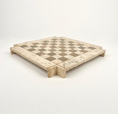 Bicolor Travertine Chess Game in the style of Angelo Mangiarotti, Italy, 1970s-LYQ-1378017