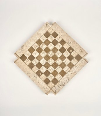 Bicolor Travertine Chess Game in the style of Angelo Mangiarotti, Italy, 1970s-LYQ-1378017