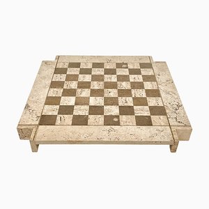 Bicolor Travertine Chess Game in the style of Angelo Mangiarotti, Italy, 1970s-LYQ-1378017