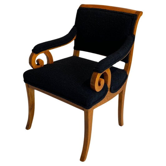 Biedermeier Armchair, Solid Beech, Black Boucle, South Germany circa 1830