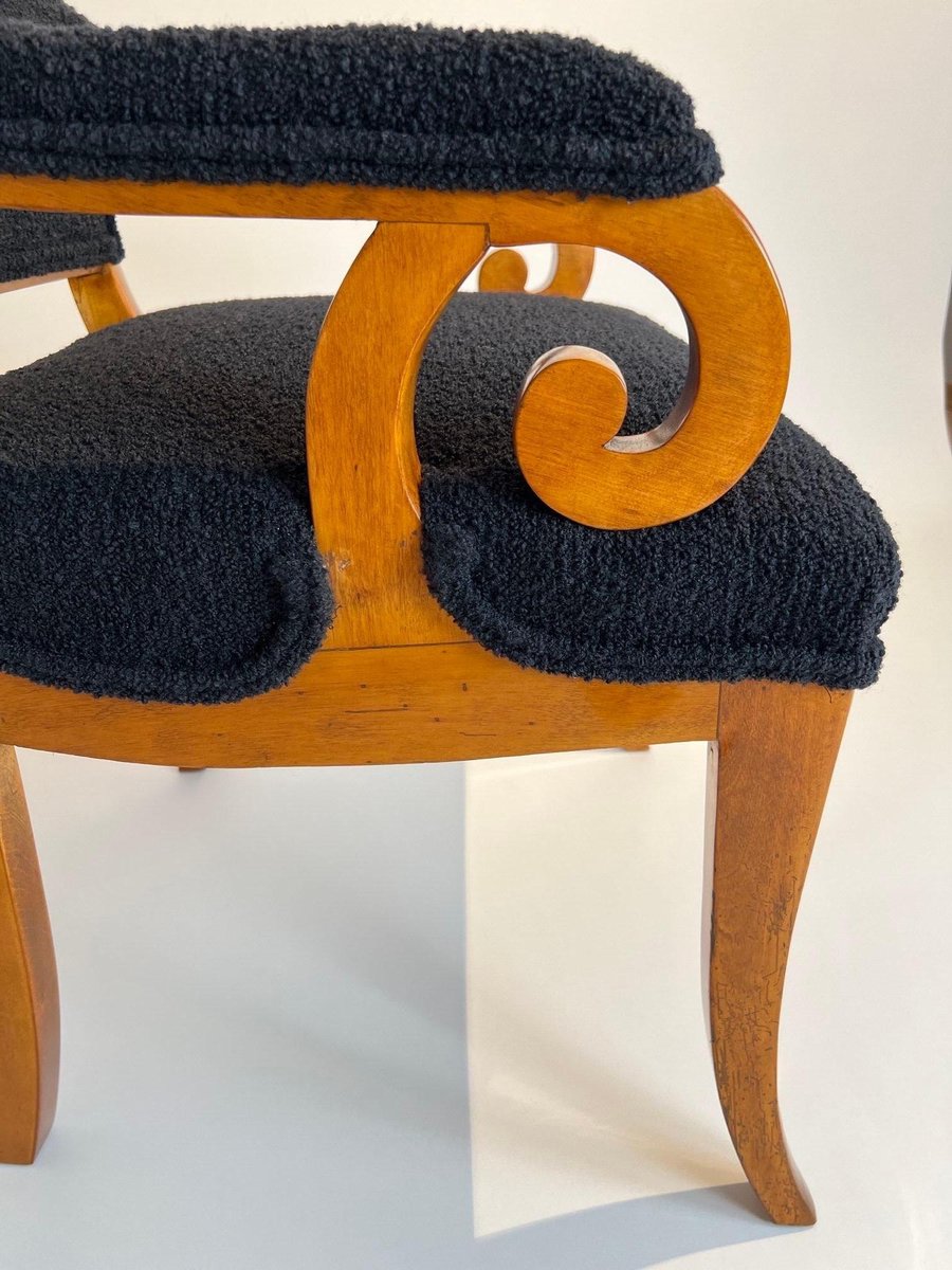 Biedermeier Armchair, Solid Beech, Black Boucle, South Germany circa 1830