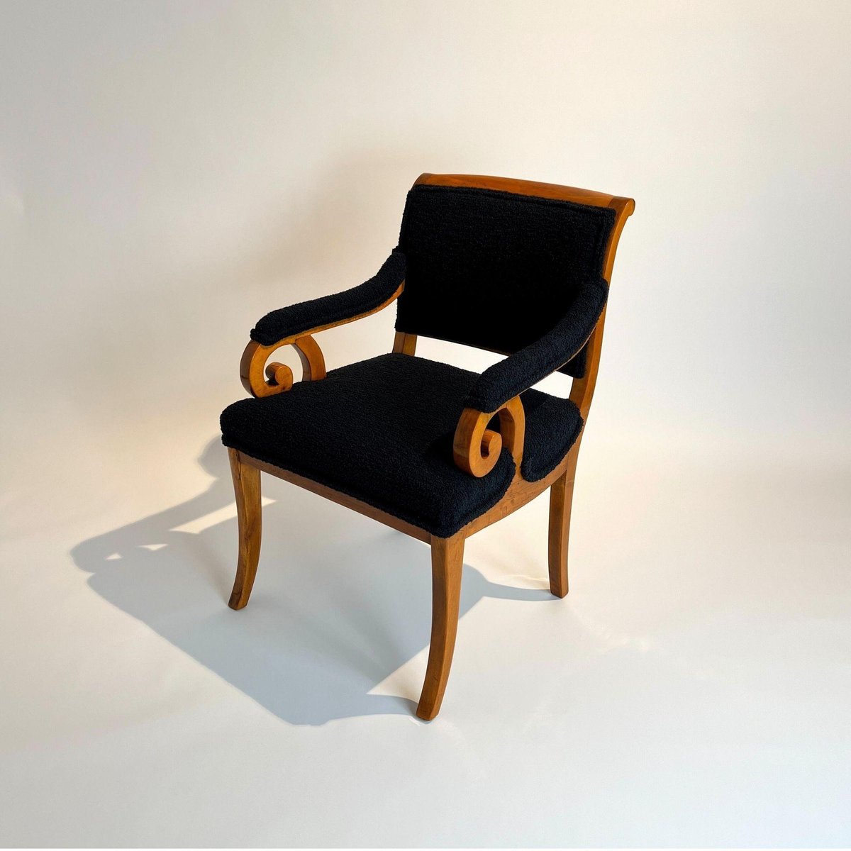 Biedermeier Armchair, Solid Beech, Black Boucle, South Germany circa 1830