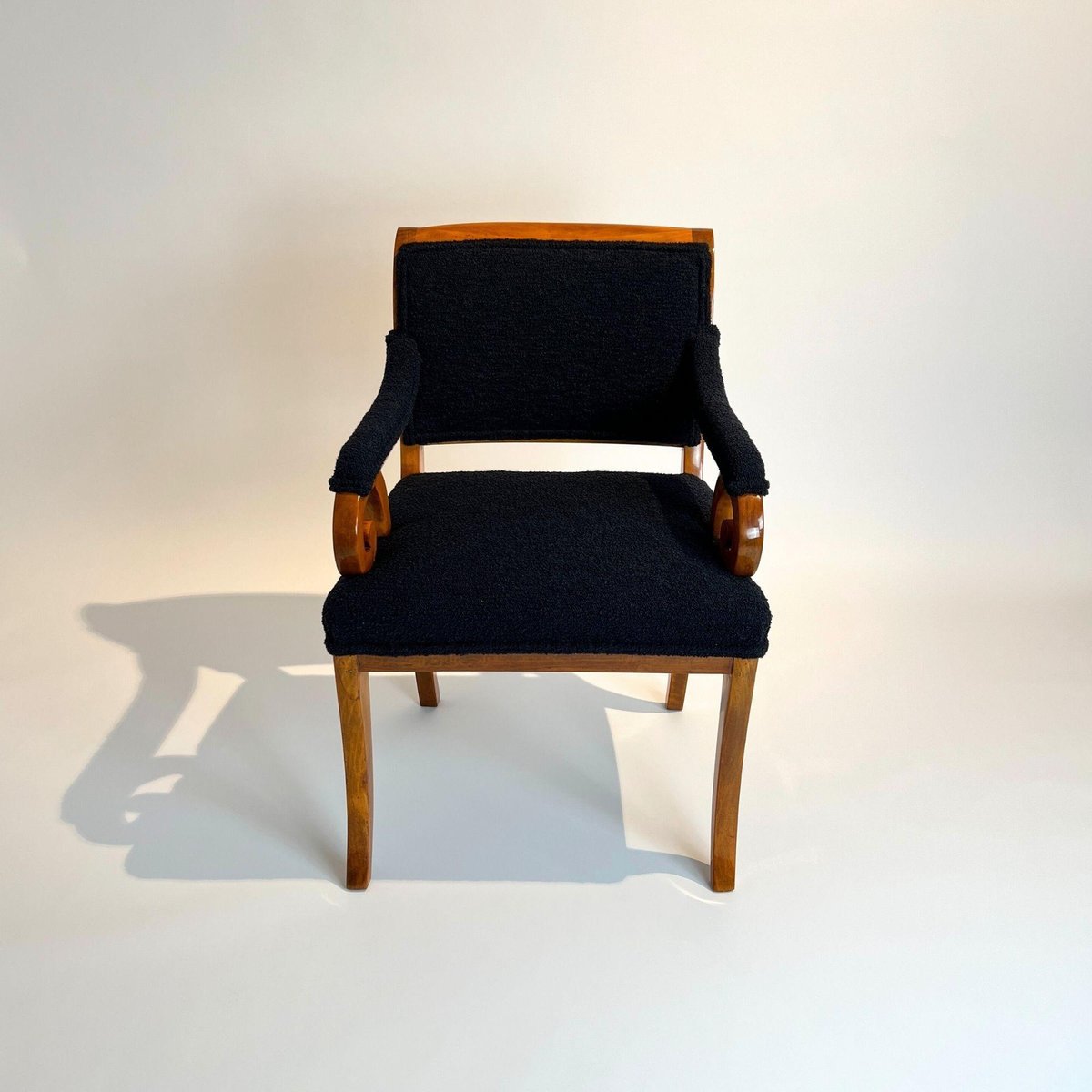 Biedermeier Armchair, Solid Beech, Black Boucle, South Germany circa 1830