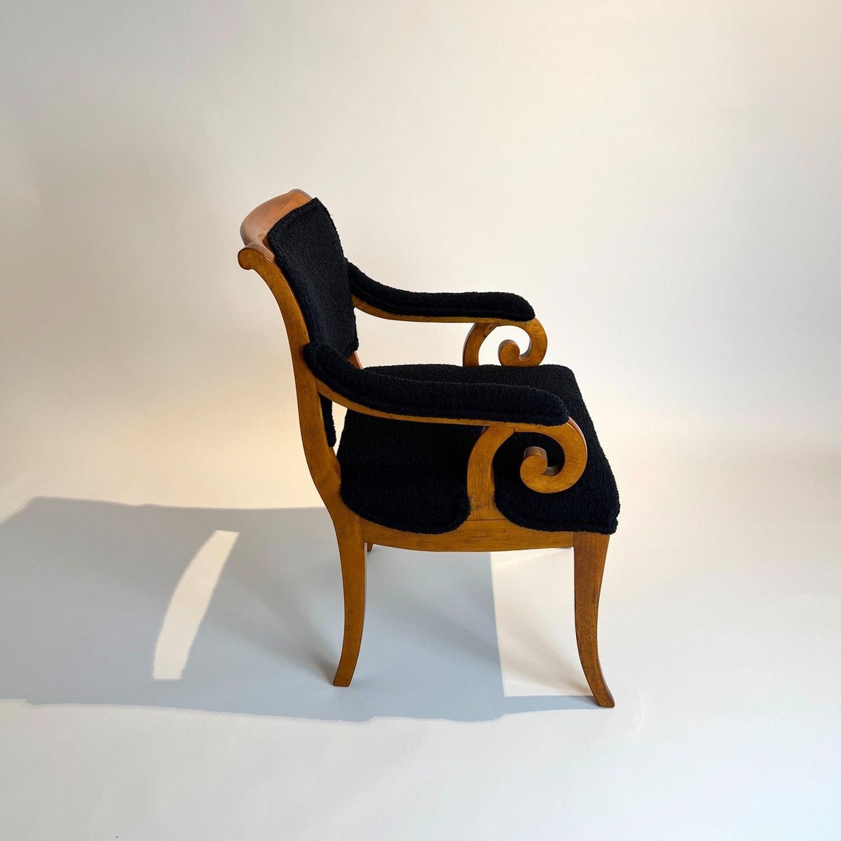 Biedermeier Armchair, Solid Beech, Black Boucle, South Germany circa 1830