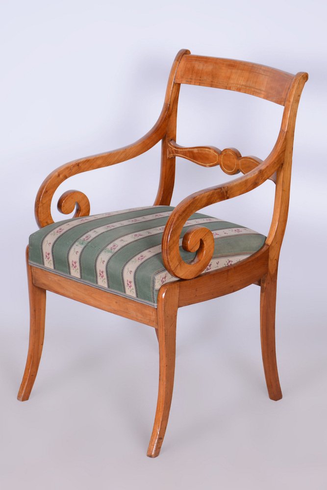 Biedermeier Armchairs with Stool, Beech, Oak & Cherry, Austria, 1830s, Set of 2