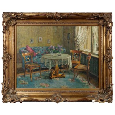 Biedermeier Artist, Interior of Room, 1910, Oil on Canvas, Framed-FLW-1401814