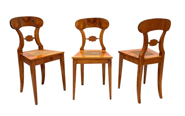 Biedermeier Board Chairs, Cherry Veneer and Mesh, Vienna, 1830s, Set of 6-NNB-588252