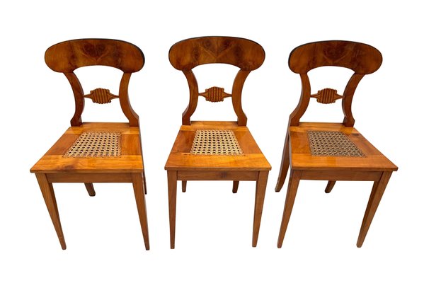 Biedermeier Board Chairs, Cherry Veneer and Mesh, Vienna, 1830s, Set of 6-NNB-588252