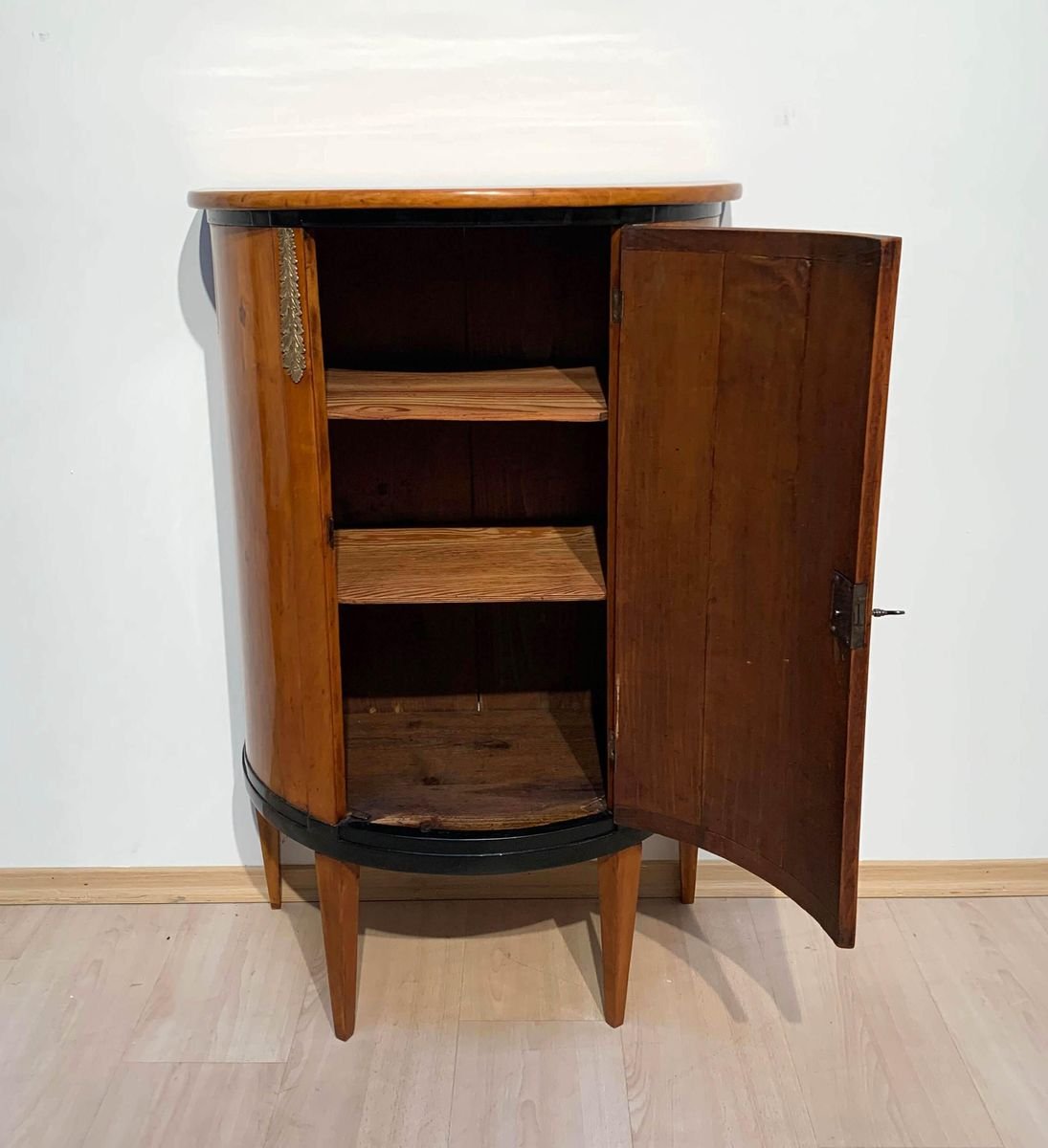 Biedermeier Demilune Half Cabinet, Cherrywood and Brass, France, circa 1810