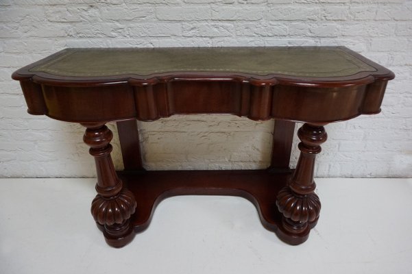 Biedermeier Mahogany Wall Console Table or Desk with Leather Inlay Top and Drawer-EA-996891