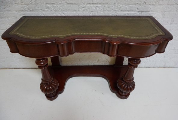 Biedermeier Mahogany Wall Console Table or Desk with Leather Inlay Top and Drawer-EA-996891