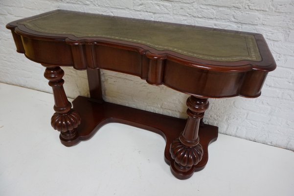 Biedermeier Mahogany Wall Console Table or Desk with Leather Inlay Top and Drawer-EA-996891