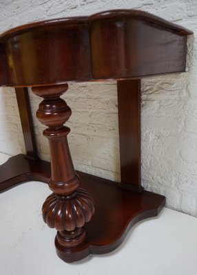 Biedermeier Mahogany Wall Console Table or Desk with Leather Inlay Top and Drawer-EA-996891