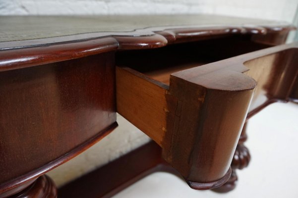 Biedermeier Mahogany Wall Console Table or Desk with Leather Inlay Top and Drawer-EA-996891