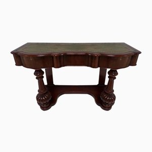 Biedermeier Mahogany Wall Console Table or Desk with Leather Inlay Top and Drawer-EA-996891