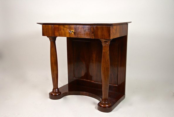 Biedermeier Nutwood Console Table with Columns, Austria, 1860s-TQA-1322374