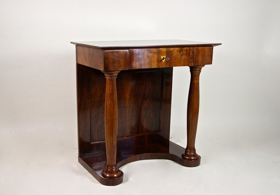 Biedermeier Nutwood Console Table with Columns, Austria, 1860s-TQA-1322374