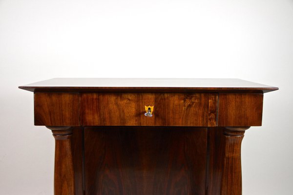 Biedermeier Nutwood Console Table with Columns, Austria, 1860s-TQA-1322374