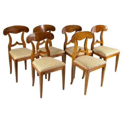 Biedermeier Nutwood Shovel Dining Chairs, 19th Century, Set of 6-TQA-1740772