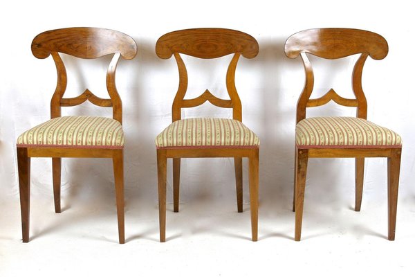 Biedermeier Nutwood Shovel Dining Chairs, 19th Century, Set of 6-TQA-1740772