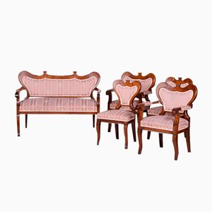 Biedermeier Oak Seating Set in Walnut, Austria, 1840s, Set of 5-WHY-1705613