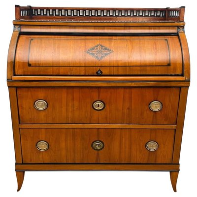 Biedermeier Roll-Top Desk in Cherry Veneer and Brass, 1820-NNB-2017624