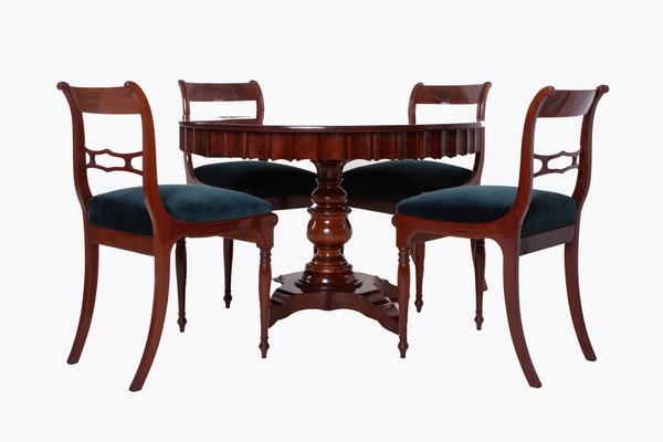 Biedermeier Round Dining Table and Chairs, 19th Century, Set of 5-WZF-1735983