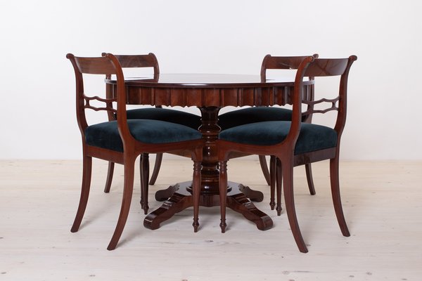 Biedermeier Round Dining Table and Chairs, 19th Century, Set of 5-WZF-1735983