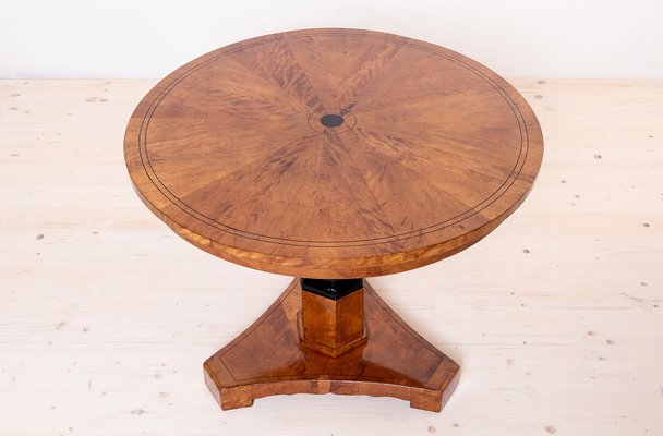 Biedermeier Round Table in Flame Birch, 1800s-MJR-1728821