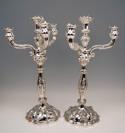 Biedermeier Silver Candleholders by Albert Kattner, Vienna, 1857, Set of 2