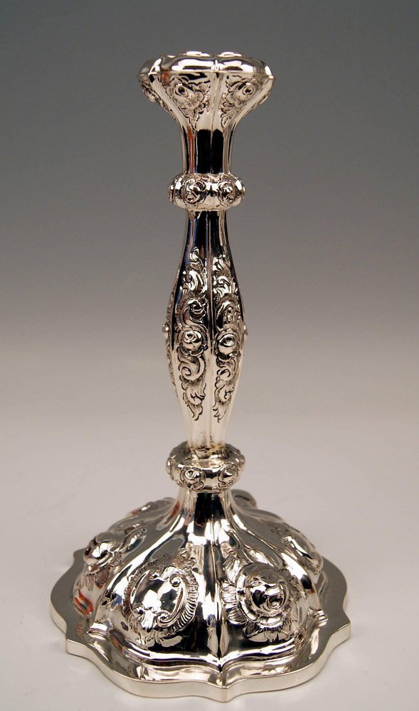 Biedermeier Silver Candleholders by Albert Kattner, Vienna, 1857, Set of 2