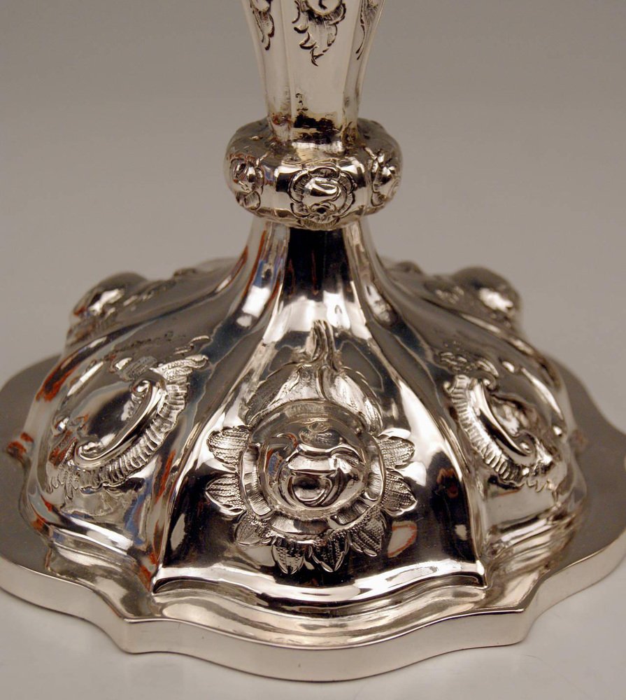 Biedermeier Silver Candleholders by Albert Kattner, Vienna, 1857, Set of 2