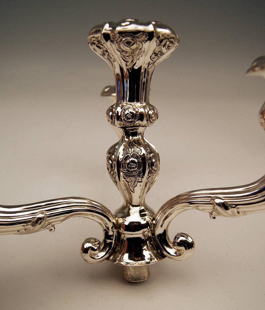 Biedermeier Silver Candleholders by Albert Kattner, Vienna, 1857, Set of 2